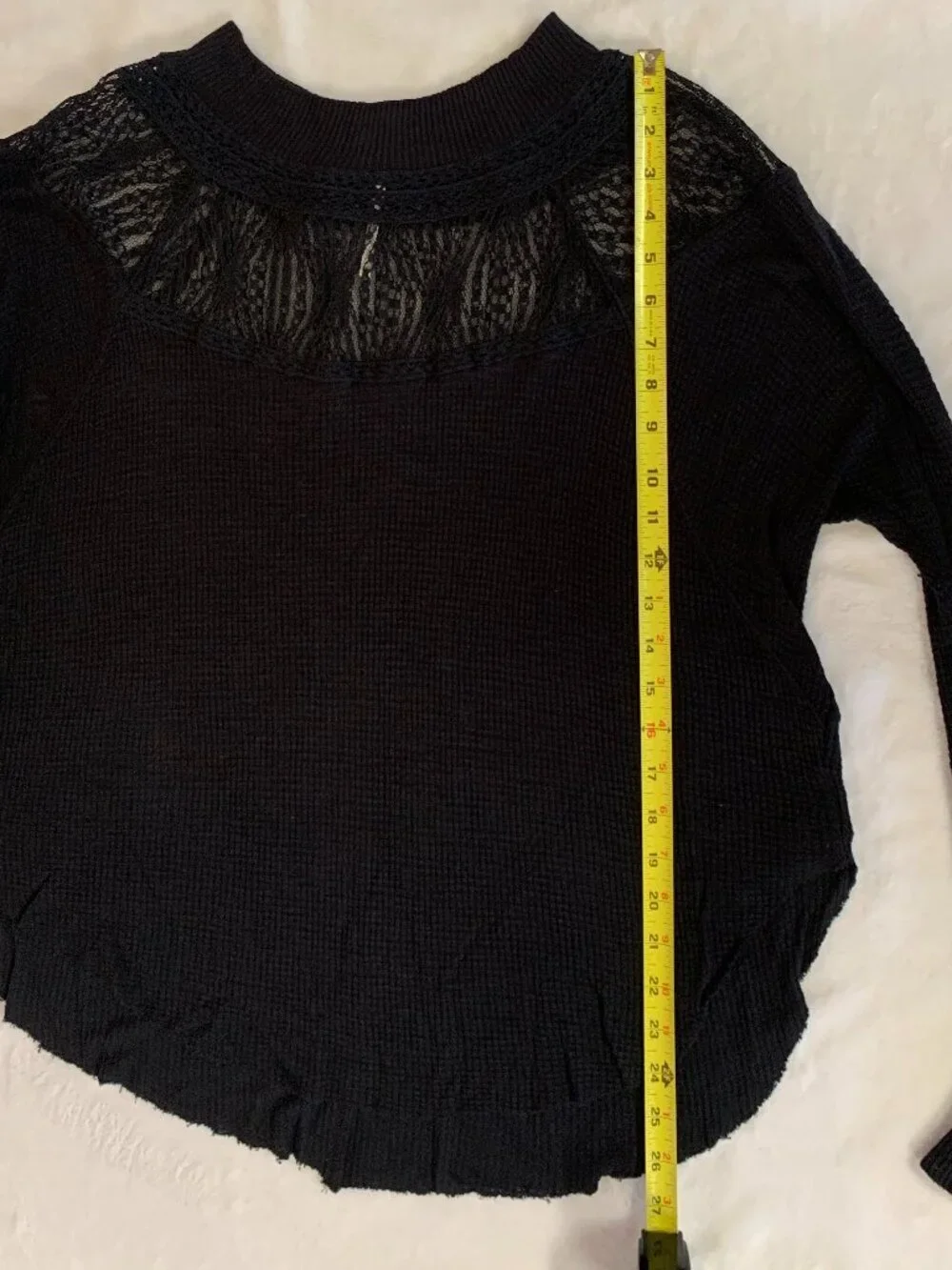 Free People Spring Valley Top XS Black Waffle Knit Lace Yoke Boho